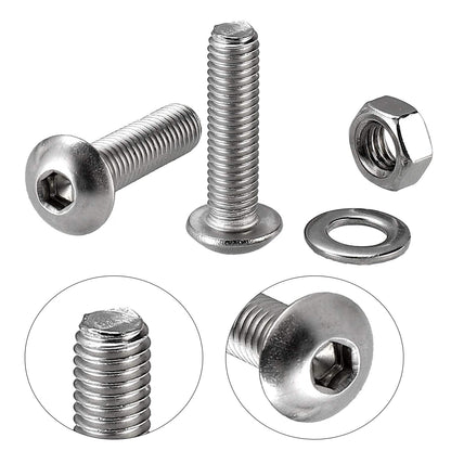 HanTof 1250Pcs 304 Stainless Steel M2 M3 M4 M5 Hex Button Head Cap Screws,Hex Socket Machine Screws, Hex Socket Bolts,Nuts and Washers Assortment Set Kit with 4 Hex Wrenches