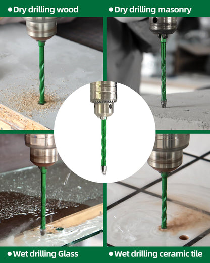 KURSTOL Masonry Drill Bit Set, 5pcs 3/16”-1/2” Carbide Eccentric Drill Bit Quick Change Shank for Ceramic Tile Wood Plastic Masonry Concrete Glass