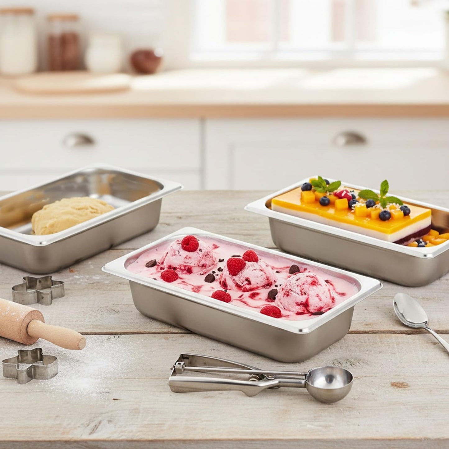 TOPZEA Set of 4 Stainless Steel Steam Table Pan 1/3 Size, 2.5" Deep Anti-Jam Breading Tray, Buffet Dinner Food Serving Hotel Pan for Food Warmer, Preparing Bread-Crumb Dish, Marinating Meat