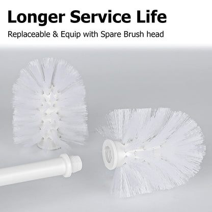 Topsky 2-Pack Closed Toilet Brush Compact Toilet Brush and Holder Plastic Round Barrel Loo Brush with Replacement Toilet Brush Head (White)