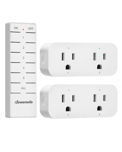 DEWENWILS Indoor Remote Control Outlet, 15A/1875W Remote Outlet 2 Pack, 4 Independent Control, 1 Main Control, 100FT Range, Remote Outlet Switch for Vacs, Lamp, Fan, Christmas Light White
