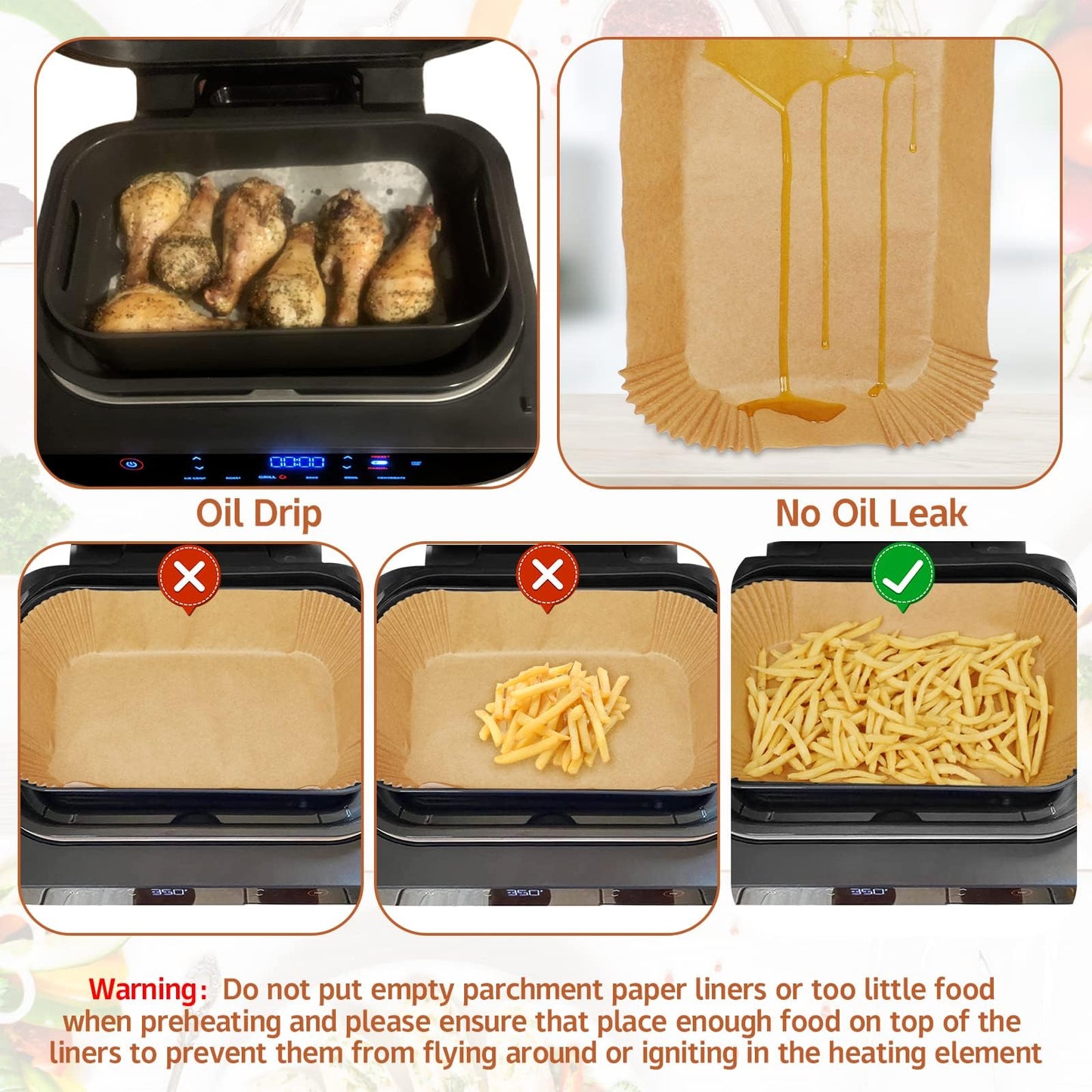 Air Fryer Liners Ninja Accessories,Air Fryer Liners Disposable Paper Air Fryer Parchment Paper Liners Rectangular Air Fryer Accessories Baking Paper (125PCS for Ninja XL)