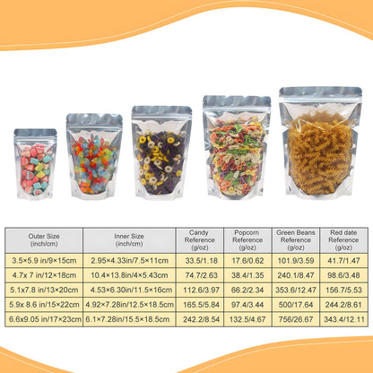 SumDirect 100pcs Disposable Food Storage Bags,Resealable Zipper Stand up Mylar Bags Pouches with Notch for Small Business Packaging Supplies and Party Favors (100, 4.7x7 inch)