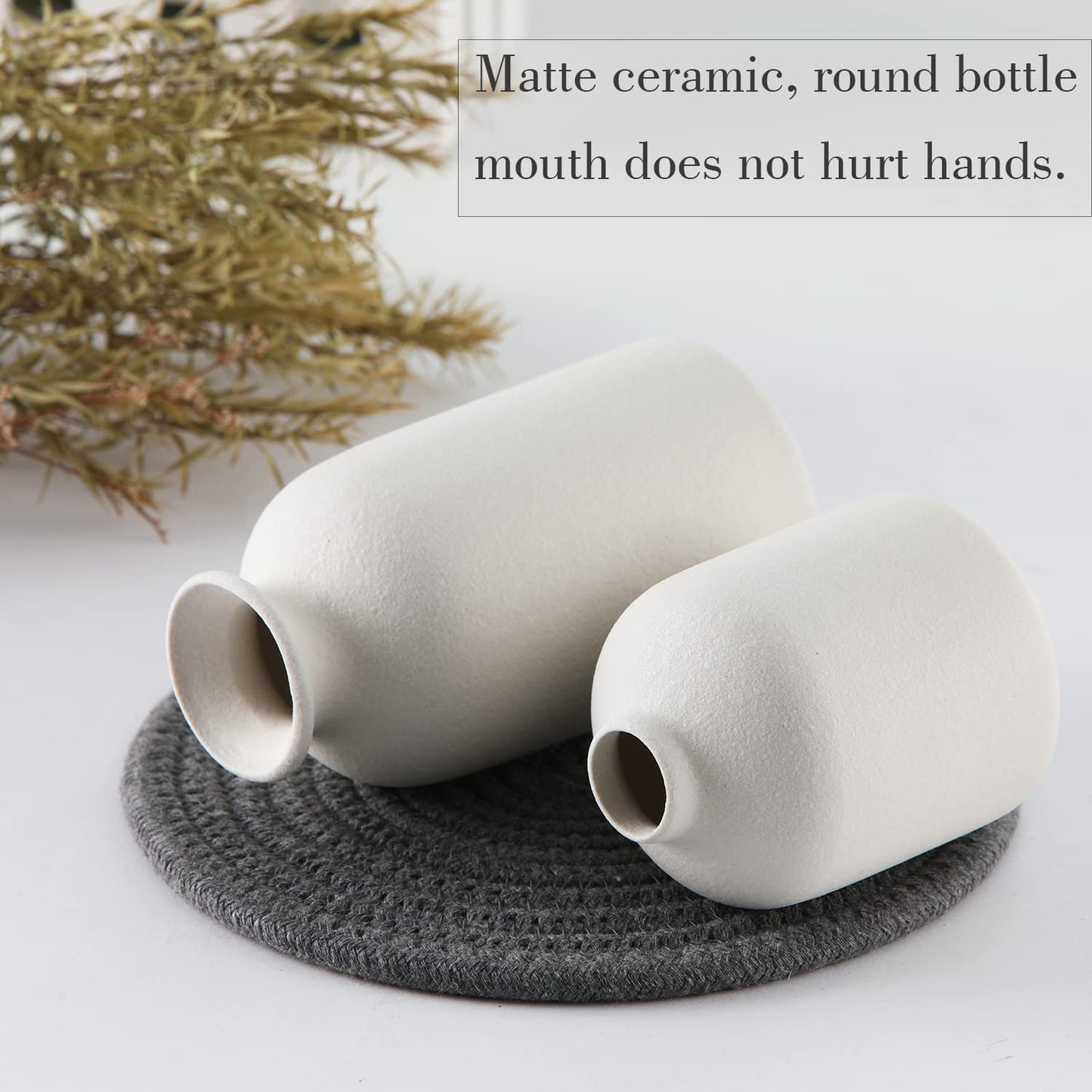 CEMABT White Ceramic vase Set-3 Small Flower vases for Decor,Modern Boho Farmhouse Home Decor,Decorative vase for Pampas Grass&Dried Flowers,idea Shelf,Table,Bookshelf ，Entryway- Distresse