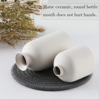 CEMABT White Ceramic vase Set-3 Small Flower vases for Decor,Modern Boho Farmhouse Home Decor,Decorative vase for Pampas Grass&Dried Flowers,idea Shelf,Table,Bookshelf ，Entryway- Distresse
