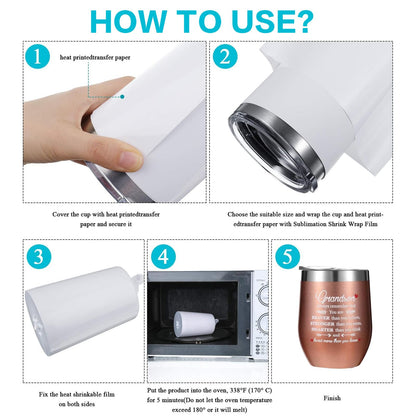 CHEUNGHAO 70 PCS Shrink Wrap Bags for Sublimation – 7 Different Sizes White Sleeves for Tumblers, Mugs, Cups, Bottles,Pen – Durable Shrink Film for Heat Press, DIY Crafts & Customizing