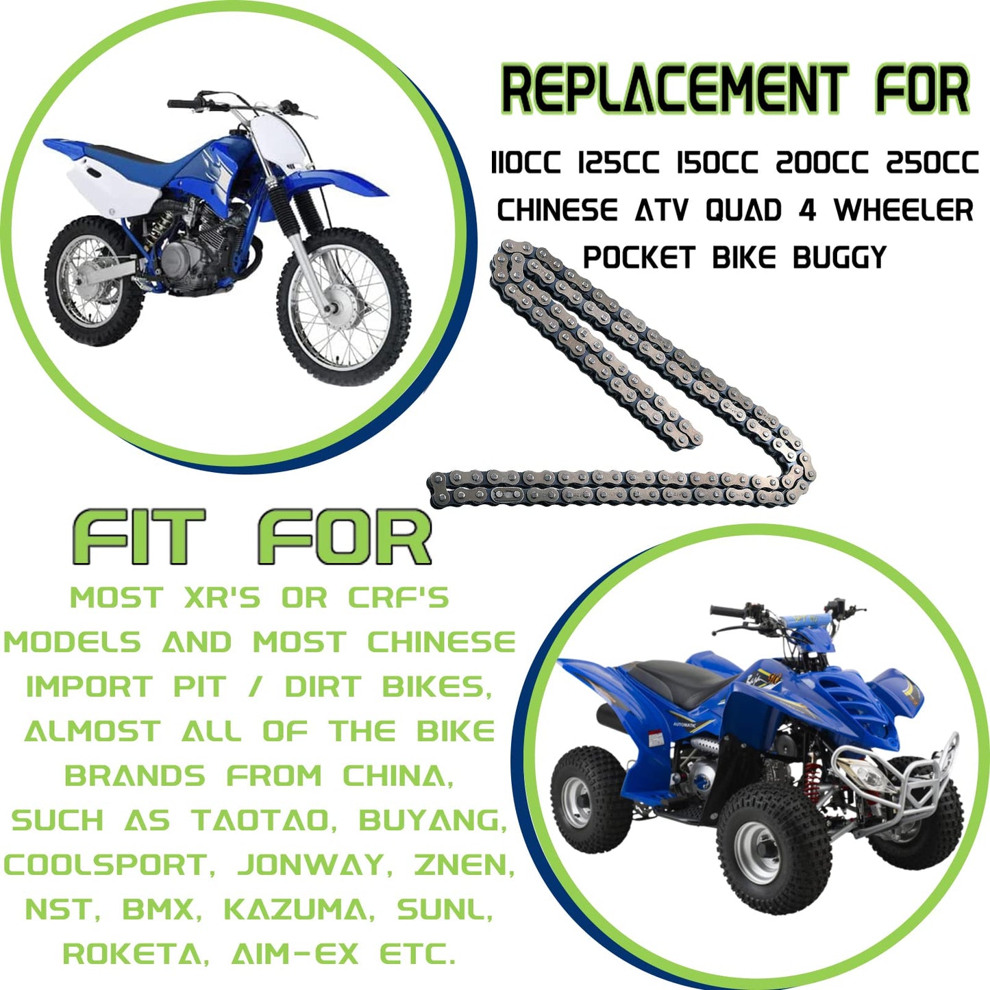 CQSPMOTO 428 Chain 122 Link Replacement with 4 Connecting Master Links for 110cc 125cc 150cc 200cc 250cc Chinese ATV 4 Wheeler Quad Pit Dirt Bike Go Kart Heavy Duty Drive Chain