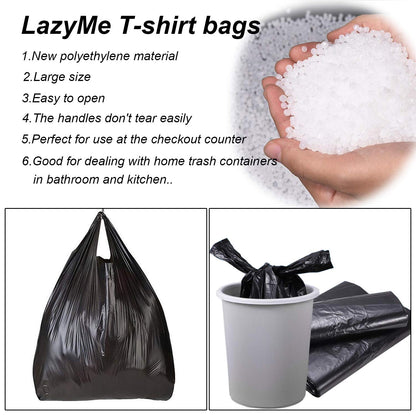 T Shirt Bags, Black Plastic Grocery Bags with Handles in Bulk for Shopping and Restaurant, Bolsas De Plastico para Negocio, 12 x 20 inch (200 Pcs)