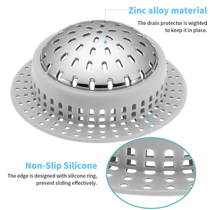 Aluvor Drain Hair Catcher, Bathtub Drain Cover Shower Drain Hair Trap Prevent Clogging Stainless Steel and Silicone Strainer Protector for Pop-Up & Regular Drains