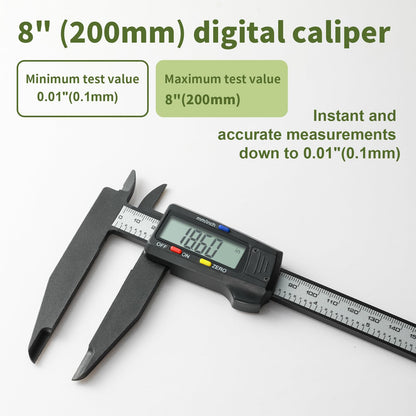 SCITOOLS Digital Caliper 0-8"/200mm Measuring Tool, Micrometer Caliper with Auto-Off Feature, Interchangeable Between inches and millimeters for Jewelry Measurement and 3D Printing