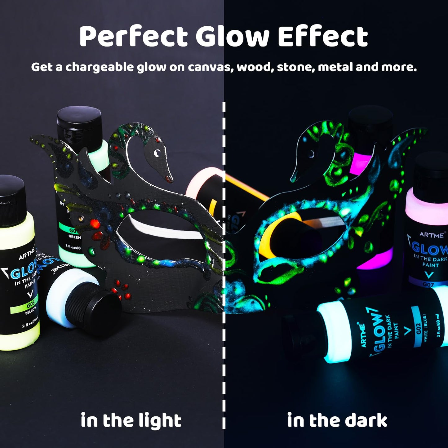 ARTME Glow in The Dark Paint, 10 Bright Colors 60ml/2oz Blacklight Paint Set, Neon Craft Paint, Acrylic Glow Fluorescent Paint Perfect for Art Painting, DIY projects, Halloween and Christmas