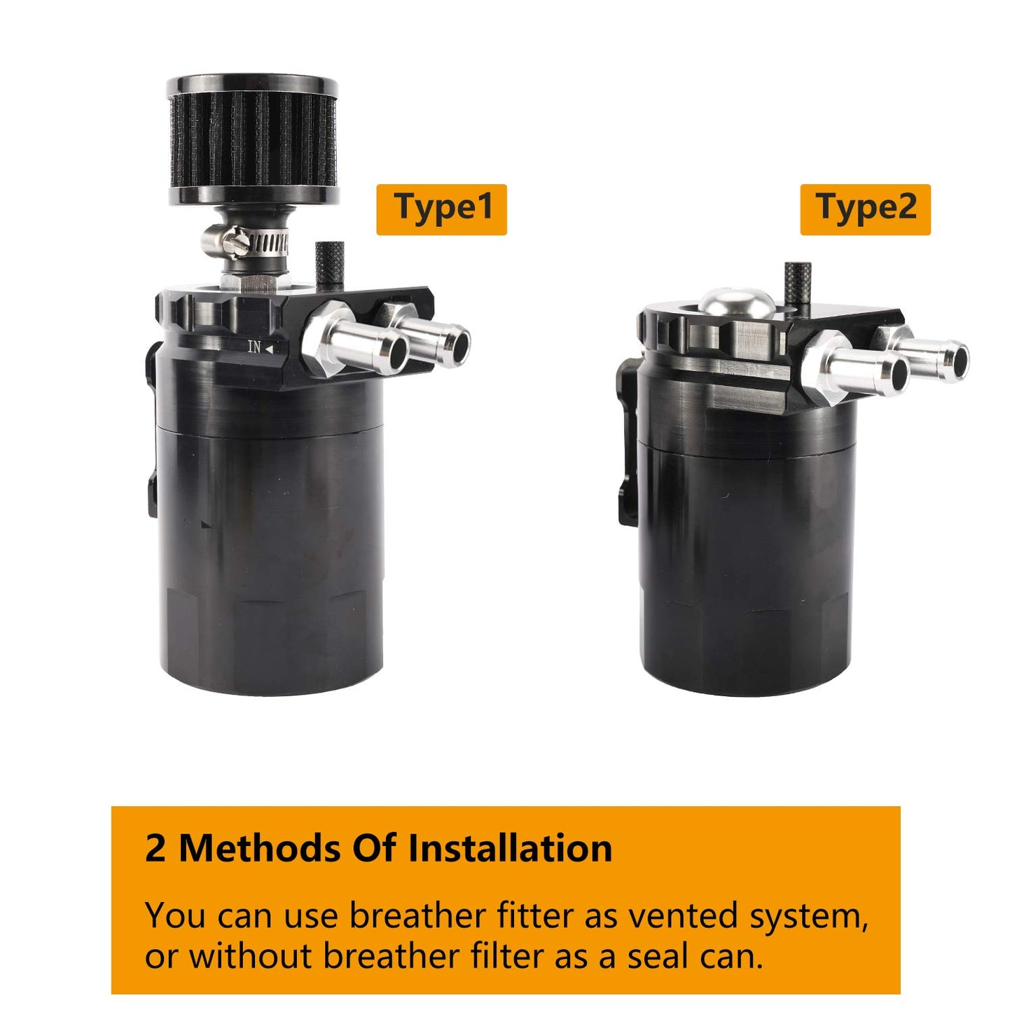 Yaesport Baffled Universal Aluminum Oil Catch Can Reservoir Tank with Breather Filter (300ml, Black)