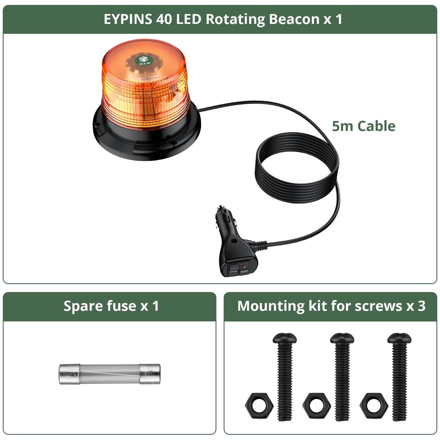 EYPINS Magnetic Flashing Beacon Light 40 LEDs Amber, Waterproof Car Truck Emergency Warning Light, Safety Rooftop Strobe Beacon Lights for Truck Car Forklift 12V/24V with 16FT Cable