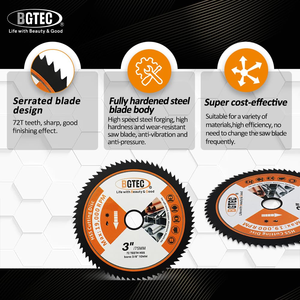 BGTEC Circular Saw Blade - 4PCS 3" Cutting Dics Arbor 3/8" for Wood Plastic Metal Steel