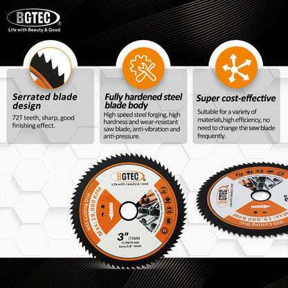 BGTEC Circular Saw Blade - 4PCS 3" Cutting Dics Arbor 3/8" for Wood Plastic Metal Steel