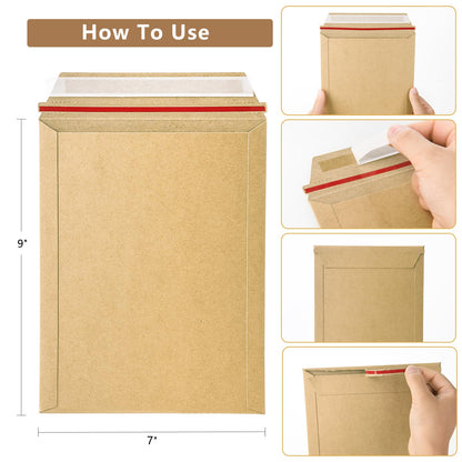 zmybcpack 50 Pack 7x9 inch Kraft Rigid Mailer, Self Seal Stay Flat Photo Document Mailers, Kraft Cardboard Envelopes Photography Mailers for CD, Photos, Document