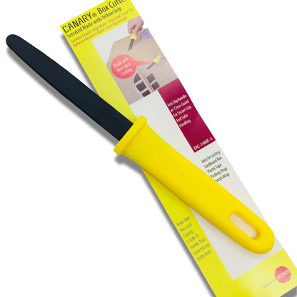 CANARY Corrugated Cardboard Cutter Dan Chan, Safety Box Cutter Knife [Non-Stick Fluorine Coating Blade], Made in Japan, Yellow (DC-190F-1) (Bulk 3 pcs)