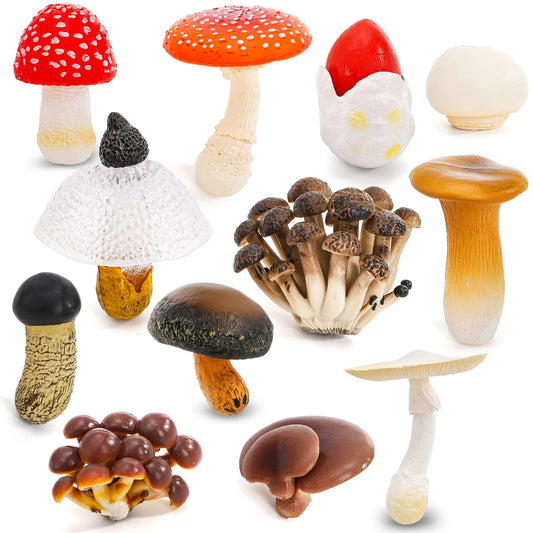 YOUEON 12 Pcs Mini Mushroom Figurines Set for Garden Decor, Realistic PVC Tiny Mushroom Ornaments, Cute Miniature Statues for Fairy Garden, Yard, Lawn, DIY Crafts, and Home Decor