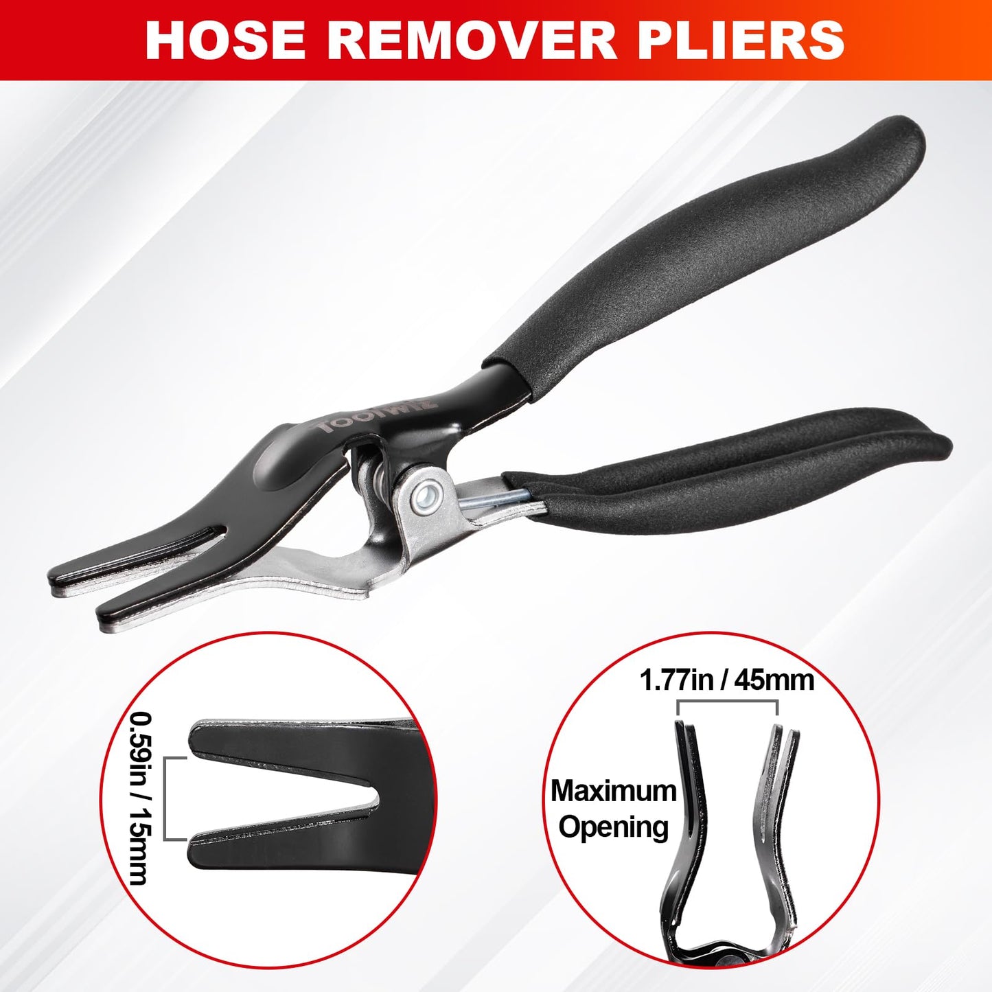 Toolwiz 4 Pcs Hose Clamp Pliers, Spring Coolant Radiator Hose Clamp Pliers Automotive Tools, Includes 27" Long Reach Wire Spring, Flat Band, Remover, Clic-R Type Hand Tools