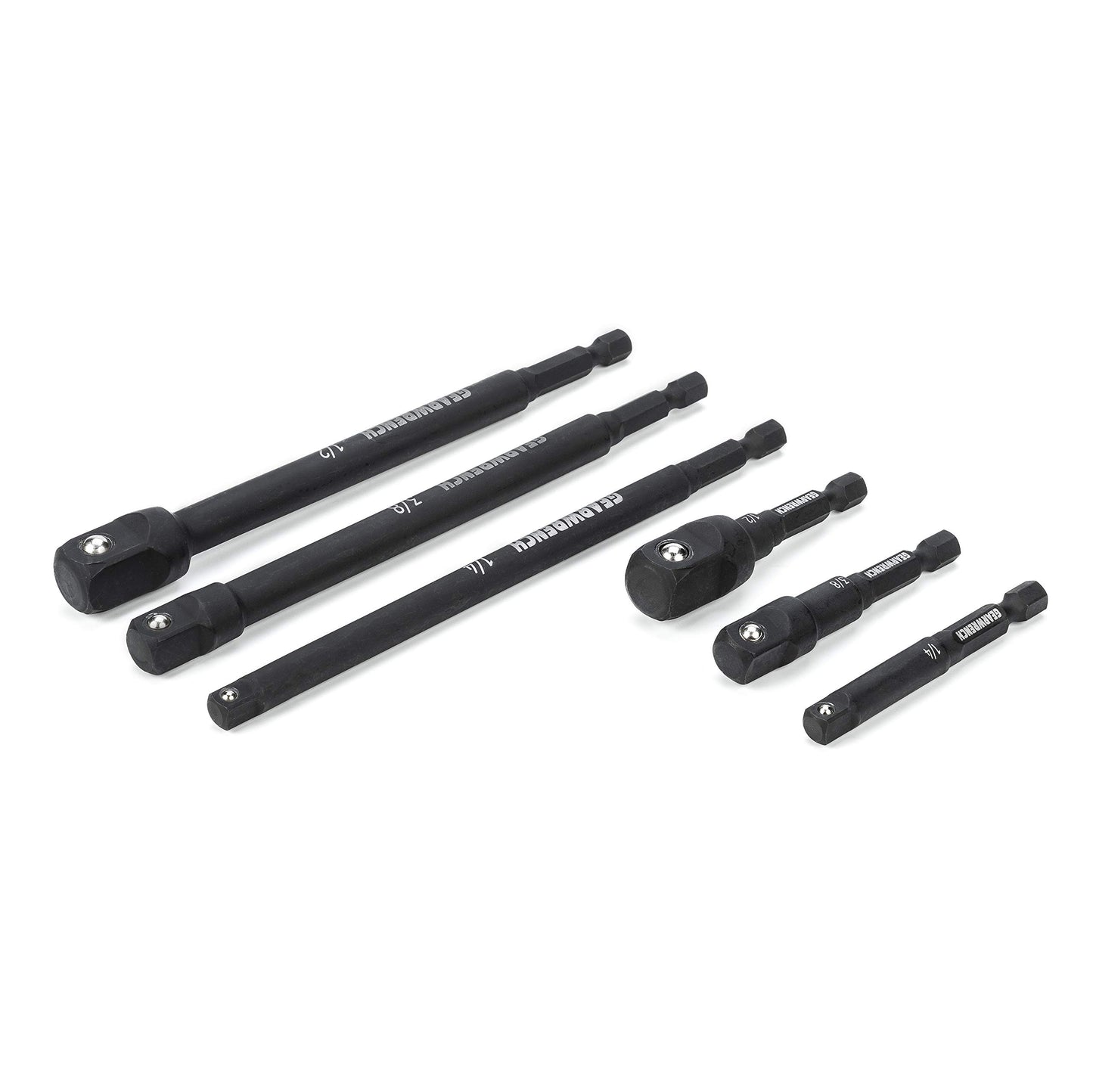 GEARWRENCH 6 Pc 1/4" Drive Hex Shank Impact Socket extensions - 1/4", 3/8" and 1/2" Drive sizes - 2-1/2" & 6" long - 84971A-02