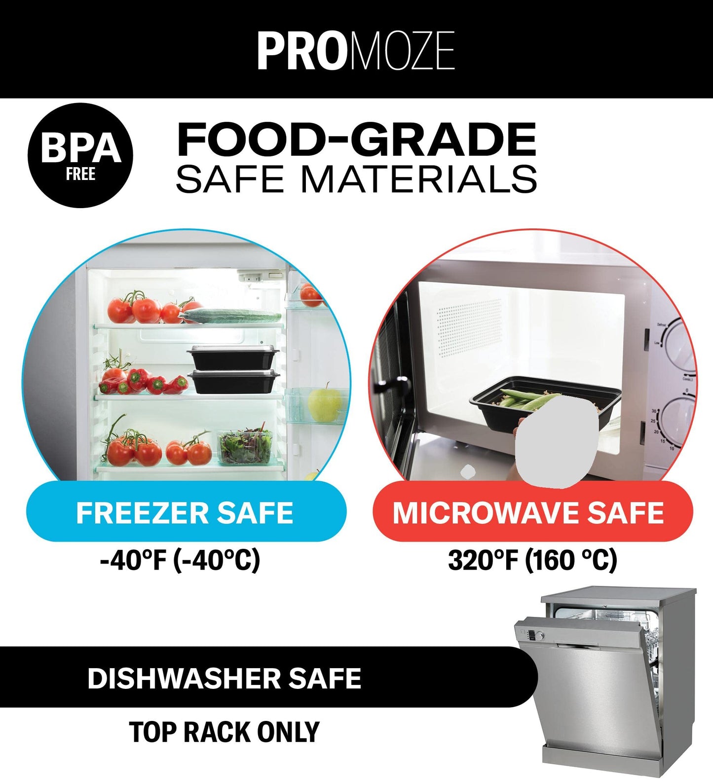 50-Pack Reusable Meal Prep Containers Microwave Safe Food Storage Containers with Lids, 12 OZ - 1 Compartment Take Out Disposable Plastic Bento Lunch Box To Go, BPA Free - Dishwasher & Freezer Safe