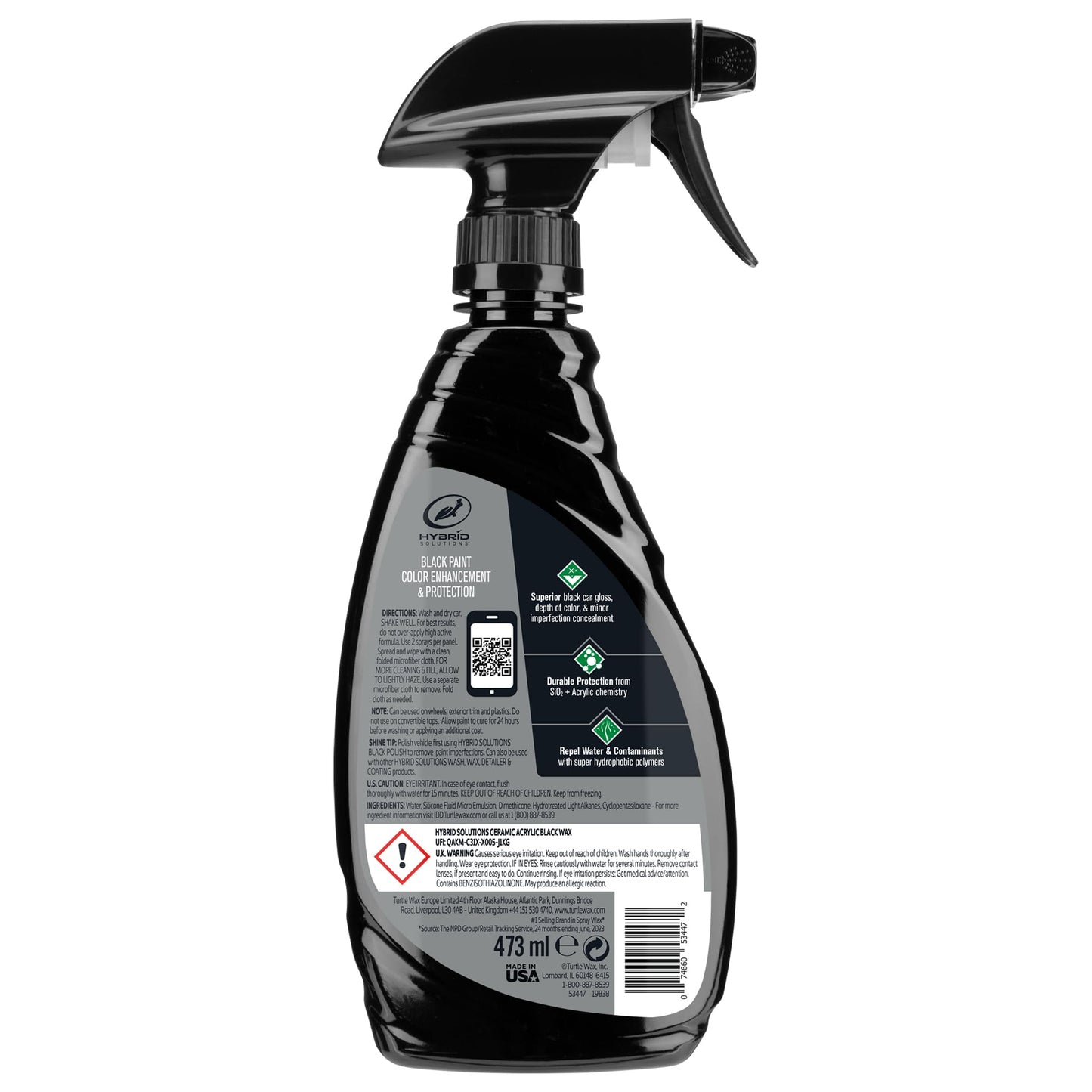 Turtle Wax 53447 Hybrid Solutions Ceramic Acrylic Black Spray Wax Formulated for Black Car Paint, Fills Scratches and Swirl Marks, Provides Water Repellency, Protection and Shine, 16 oz. (Pack of 1)