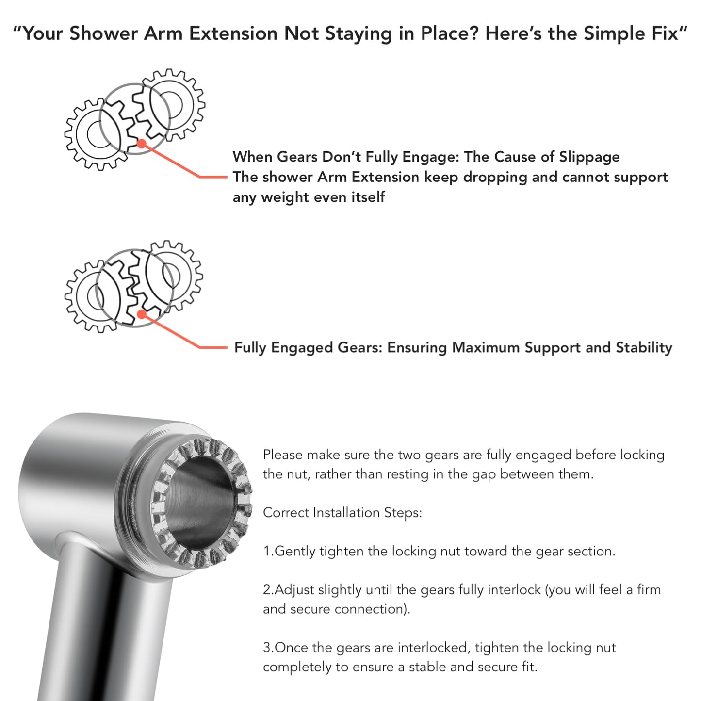 5 Inch Brass Adjustable Shower Head Extension Arm, with Locking Set Screw, Singing Rain Brass Chrome Angle Height Adjustable, Easy to Install, G1/2 Universal Connector Compatible (Chrome Finish)