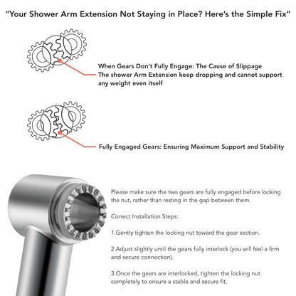 5 Inch Brass Adjustable Shower Head Extension Arm, with Locking Set Screw, Singing Rain Brass Chrome Angle Height Adjustable, Easy to Install, G1/2 Universal Connector Compatible (Chrome Finish)