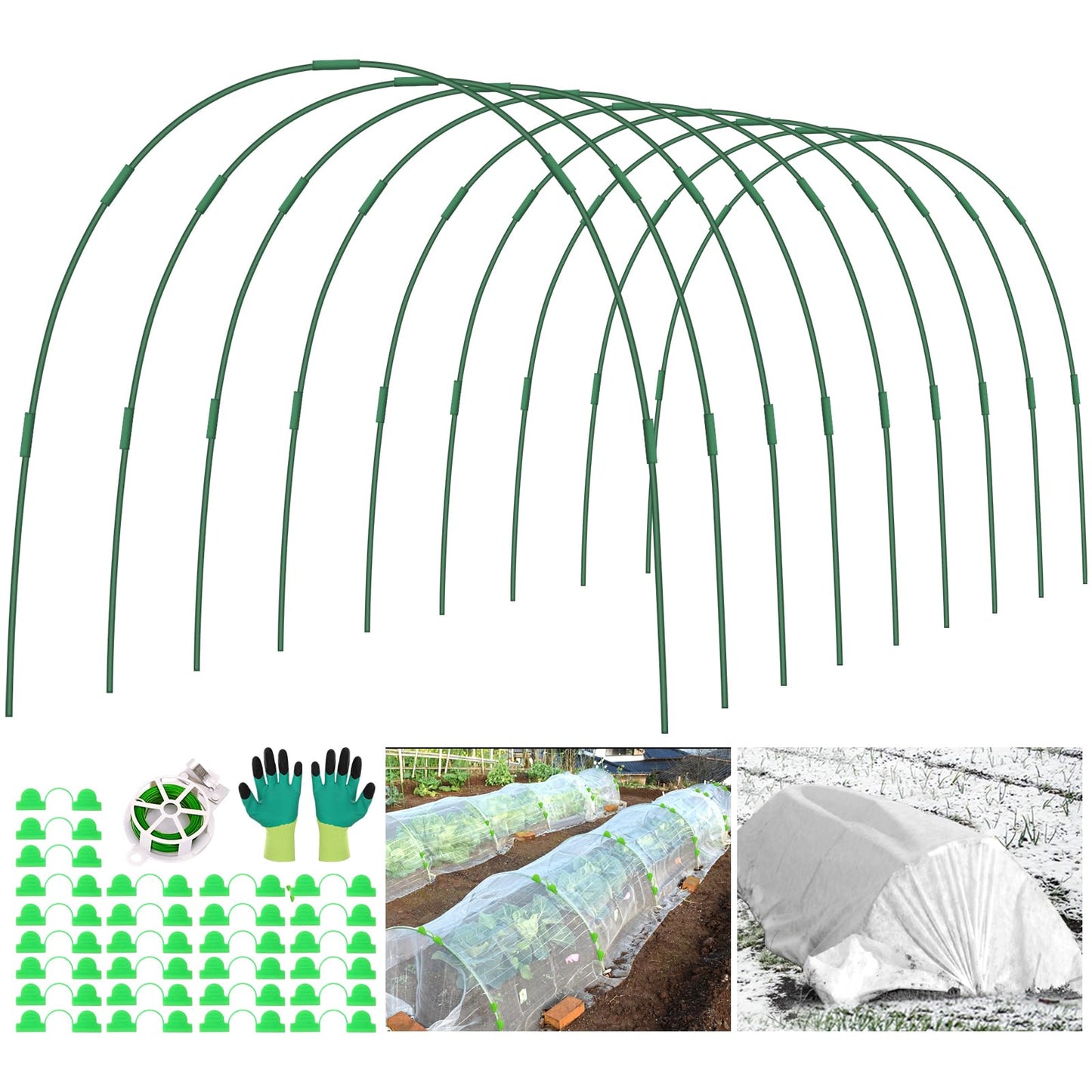 45 Pcs Greenhouse Hoops for Raised Beds, 9 Sets Garden Hoops Grow Tunnel Rust-Free Fiberglass Hoop House Kit, Plant Support Garden Stakes Hoops Frame for Netting Shade Cloth Row Cover Garden Supplies