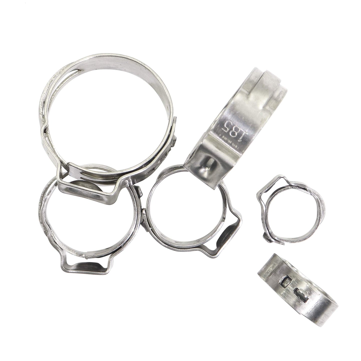 125PCS Single Ear Hose Clamps 7-21mm Sizes 304 Stainless Steel Pipe Fuel Line Clips kit