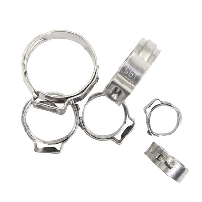 125PCS Single Ear Hose Clamps 7-21mm Sizes 304 Stainless Steel Pipe Fuel Line Clips kit