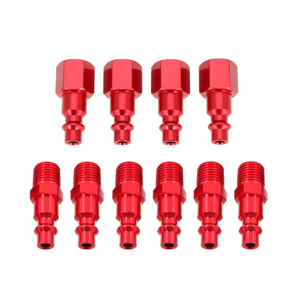 Connect Air Fittings Set, 1/4" Npt Air Coupler and Plug Kit, Air Quick Connector Male and Female, Pack of 14 (Red Aluminum)