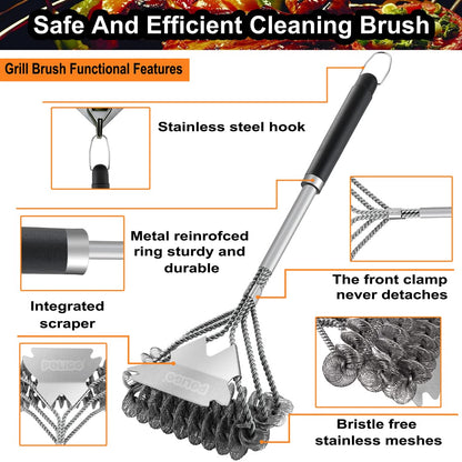 POLIGO Safe BBQ Grill Brush and Scraper Bristle Free Barbecue Brush, Stainless Steel BBQ Brush, BBQ Cleaner Brush for Porcelain Gas Charcoal Grill Efficiently Cleaning - Ideal Gifts for Grill Wizard