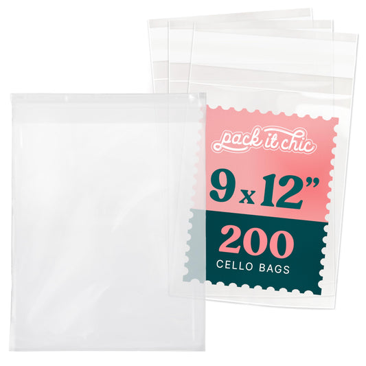 9" X 12" Self Sealing Cellophane Bags (200 Pack) - Clear Cookie Bags With Seal for Baked Goods Packaging, Cookie Wrappers, Bakery Packaging, Bake Sale, Candy, Treats, Goodies, Gifts, Party Favors