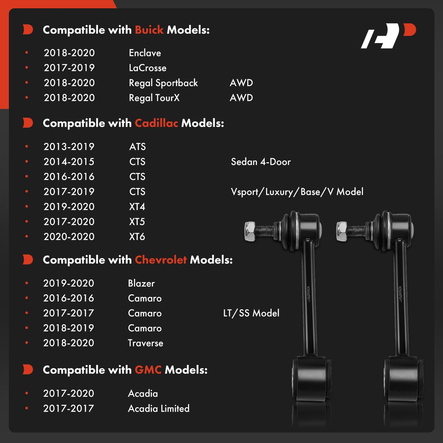 A-Premium 2 x Rear Sway Bar Links Stabilizer Bar Links, Compatible with Chevy & GMC & Buick & Cadillac - 2013-2020 - Traverse Camaro Blazer Acadia (Limited) Enclave LaCrosse Regal CTS XT5 ATS XT4 XT6