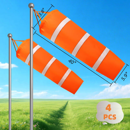 ZOOFOX 4 Pack 40 Inch Windsock, Heavy Duty Printed Wind Direction Measurement Sock Bag, Rip-Stop Orange Windsocks with Reflective Belt for Outdoors Airport Farm and Park