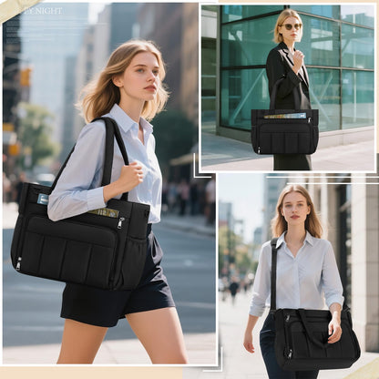 RAINSMORE Teacher Puffer Tote Bag for Women 15.6 inch Laptop Bag Waterproof Nurse Bag with Insulated Pocket for Work College