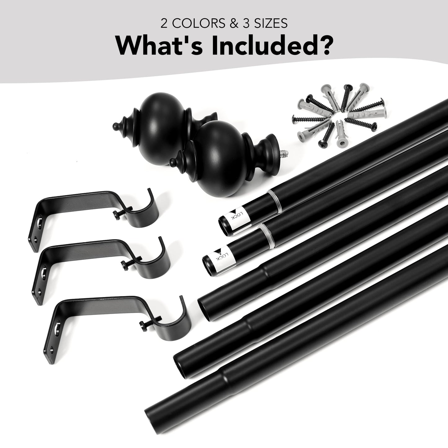 Deconovo Black Curtain Rods for Windows 48 to 84 Inches, Adjustable Decorative Single Window Curtain Rod Set, Curtain Rods 3/4 Inch Diameter Steel Tube with Black Finials