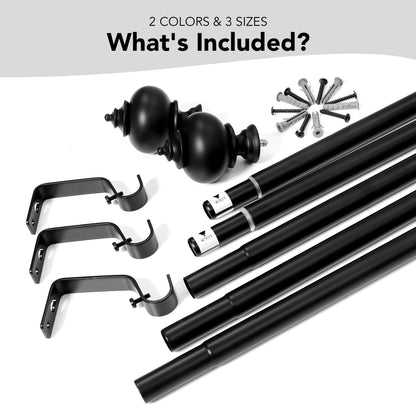 Deconovo Black Curtain Rods for Windows 48 to 84 Inches, Adjustable Decorative Single Window Curtain Rod Set, Curtain Rods 3/4 Inch Diameter Steel Tube with Black Finials