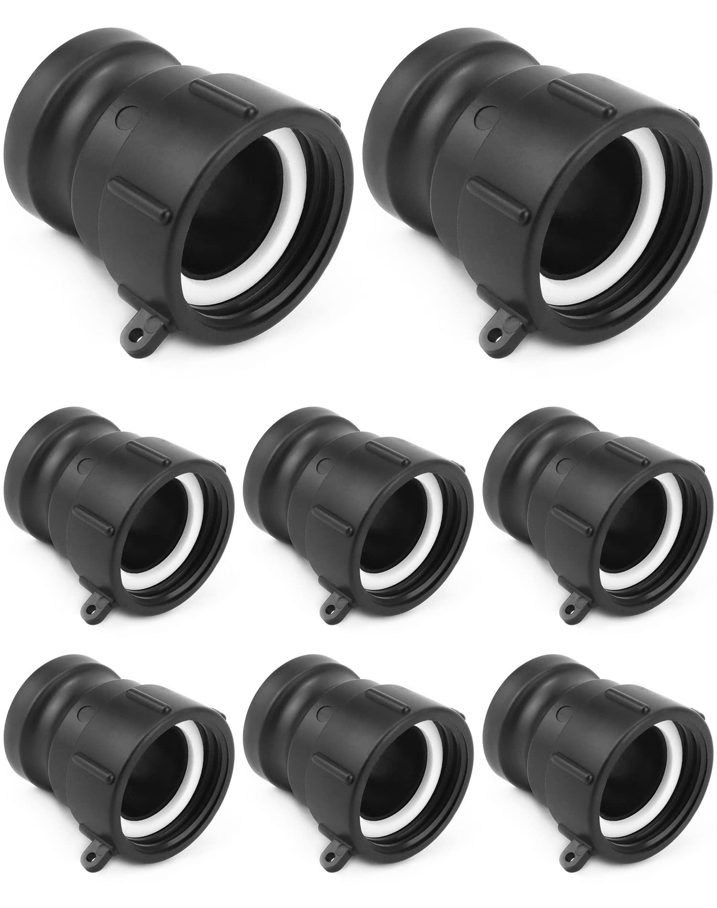 QWORK Poly Cam Lock Fittings, 8 Pack 2” Part A Cam Groove Hose Fitting, 2" Male Adapter x 2" Female Thread, IBC Tote Valve, IBC Tote Fittings, Black