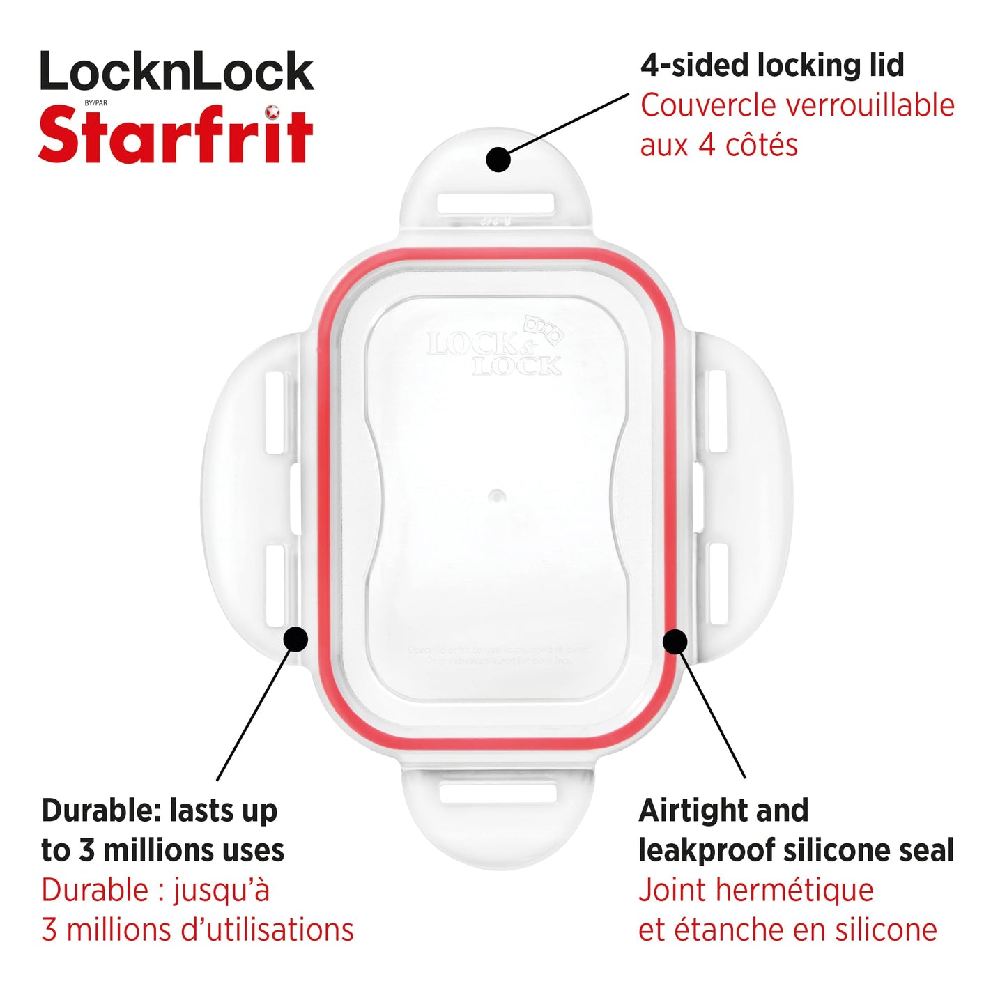 STARFRIT LocknLock Plastic Egg Container, Holds 18 eggs, 4-Sided Locking Flip-Top Lids, Airtight, Dishwasher Safe, Clear, BPA free