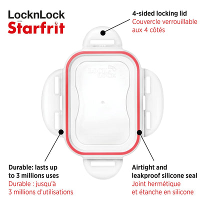 STARFRIT LocknLock Plastic Egg Container, Holds 18 eggs, 4-Sided Locking Flip-Top Lids, Airtight, Dishwasher Safe, Clear, BPA free