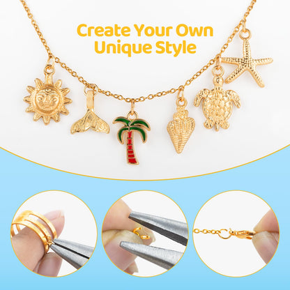 Zefy 18K Gold Silver Chain for Jewelry Making, 19.7ft 6 Rolls Stainless Steel Chains Bulk with 348 Pcs Charms, Jump Rings Lobster Clasps Set for DIY Bracelet Necklace Crafts