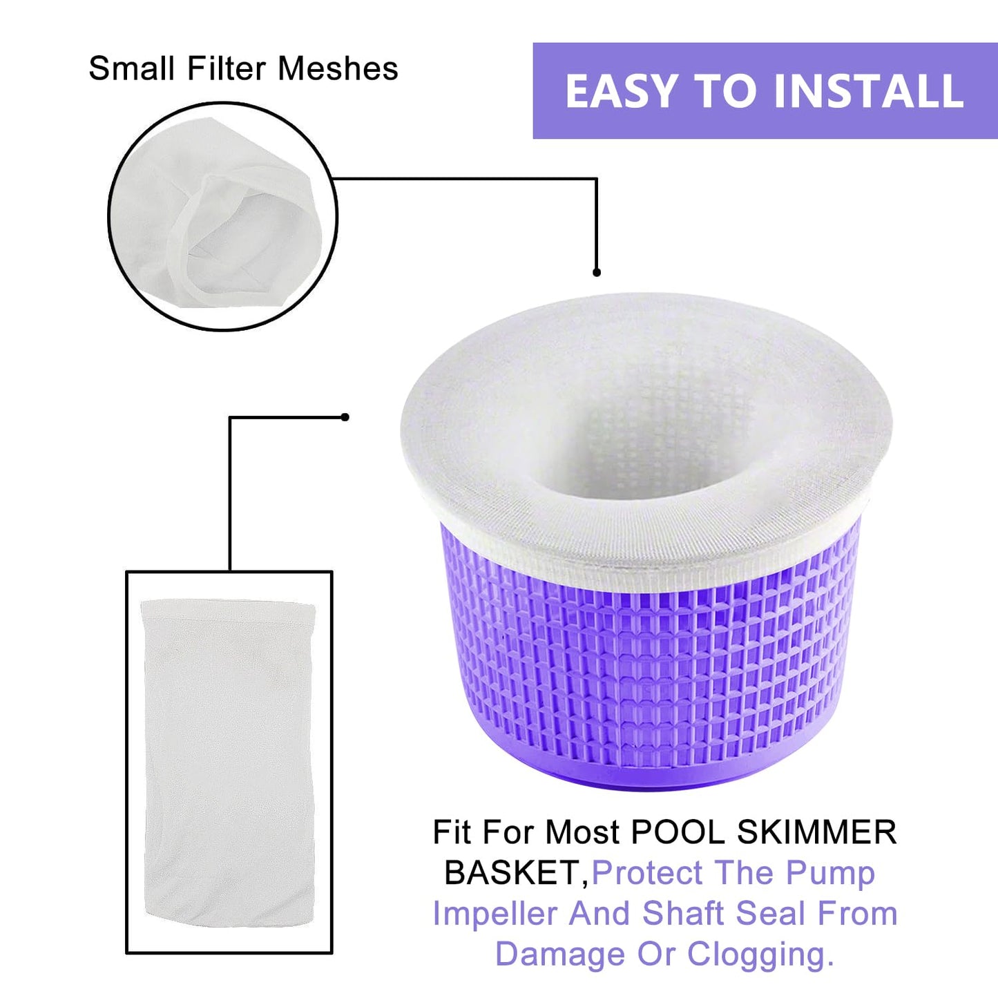 Coopache Pool Skimmer Socks - Filters Baskets Skimmers Cleans Debris and Leaves for In-Ground and Above Ground Pools (60 Pack)