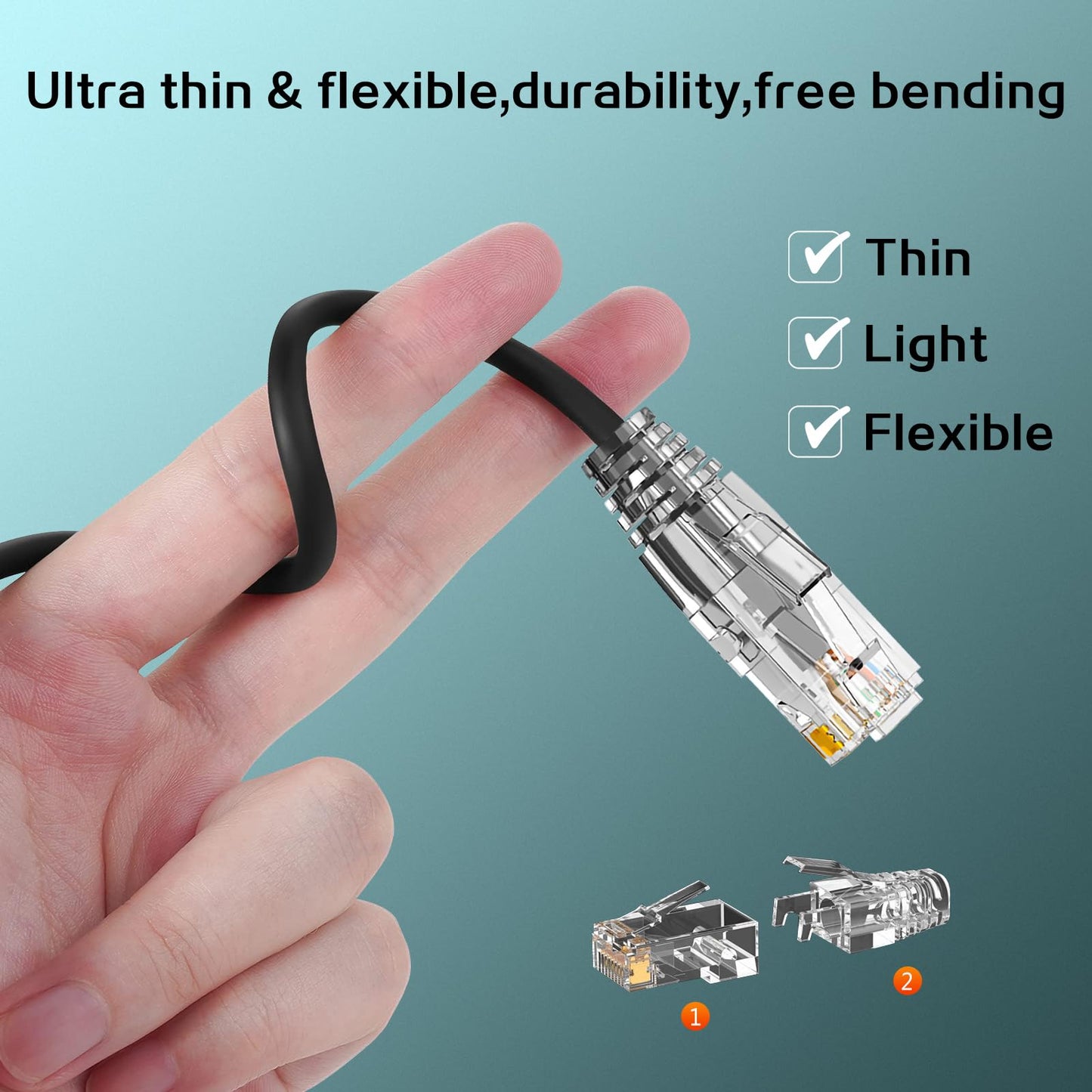 Cat6a Patch Cable 1FT - 24 Pack, Ercielook Cat6a Ethernet Cable, 10Gbps 550Mhz High Speed Network Cable, 28AWG Pure Copper Short LAN Cord for Patch Panel/Network Cabinet - Black