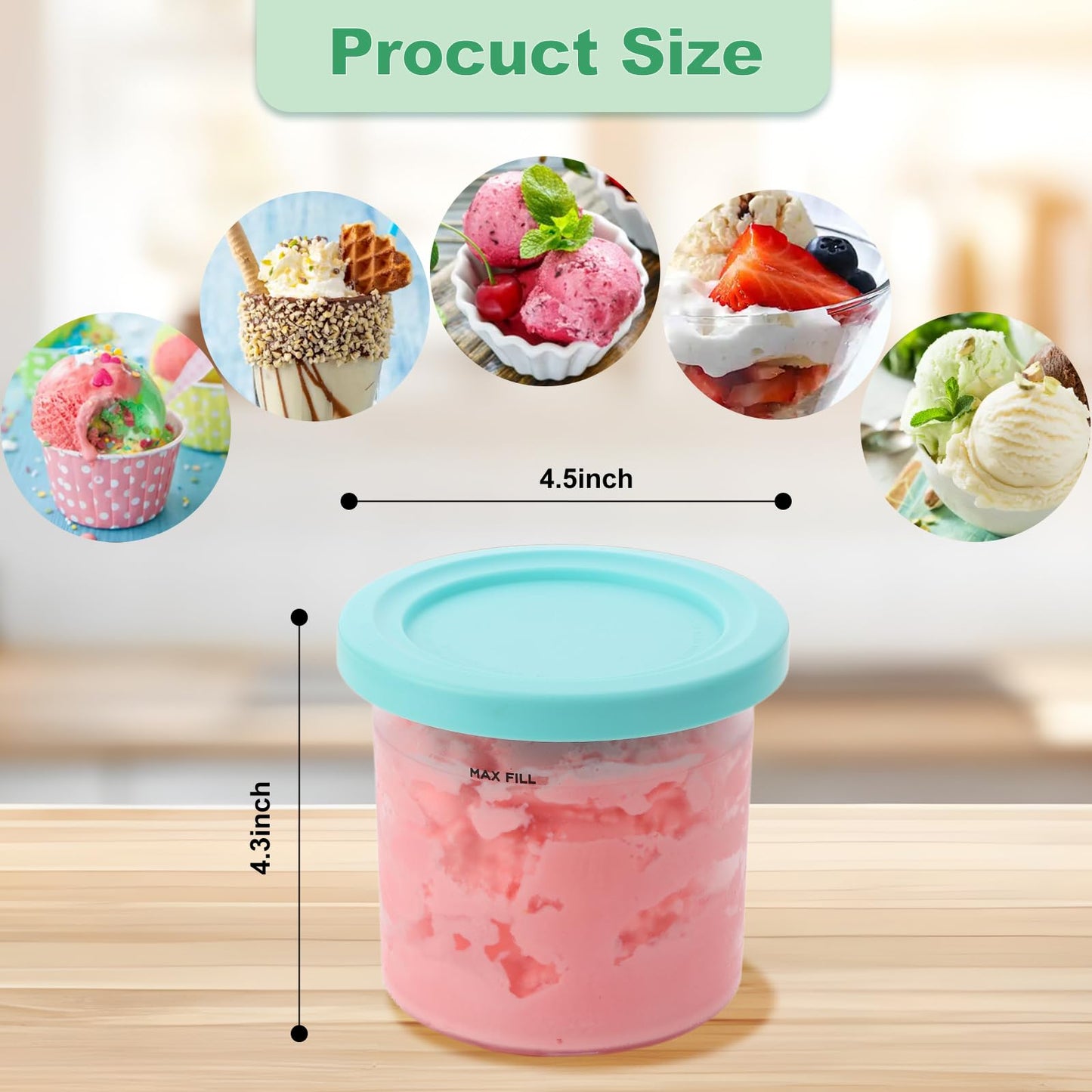 4 Pack Creami Pint & Lids for Ninja, 16oz Pint Containers Compatible with Ninja NC299 NC300 NC301 Series Creami Maker Machine Accessories, BPA Free & Dishwasher Safe