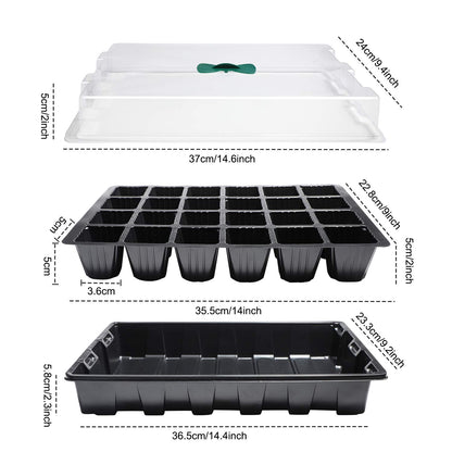 ANGTUO 5 Pack Seed Starter Tray with Dome Reusable 120cell Plant Germination Trays Indoor Propagation Planting Tray Seed Starter Kit Seedling Starter Trays (24 Cells per Tray)