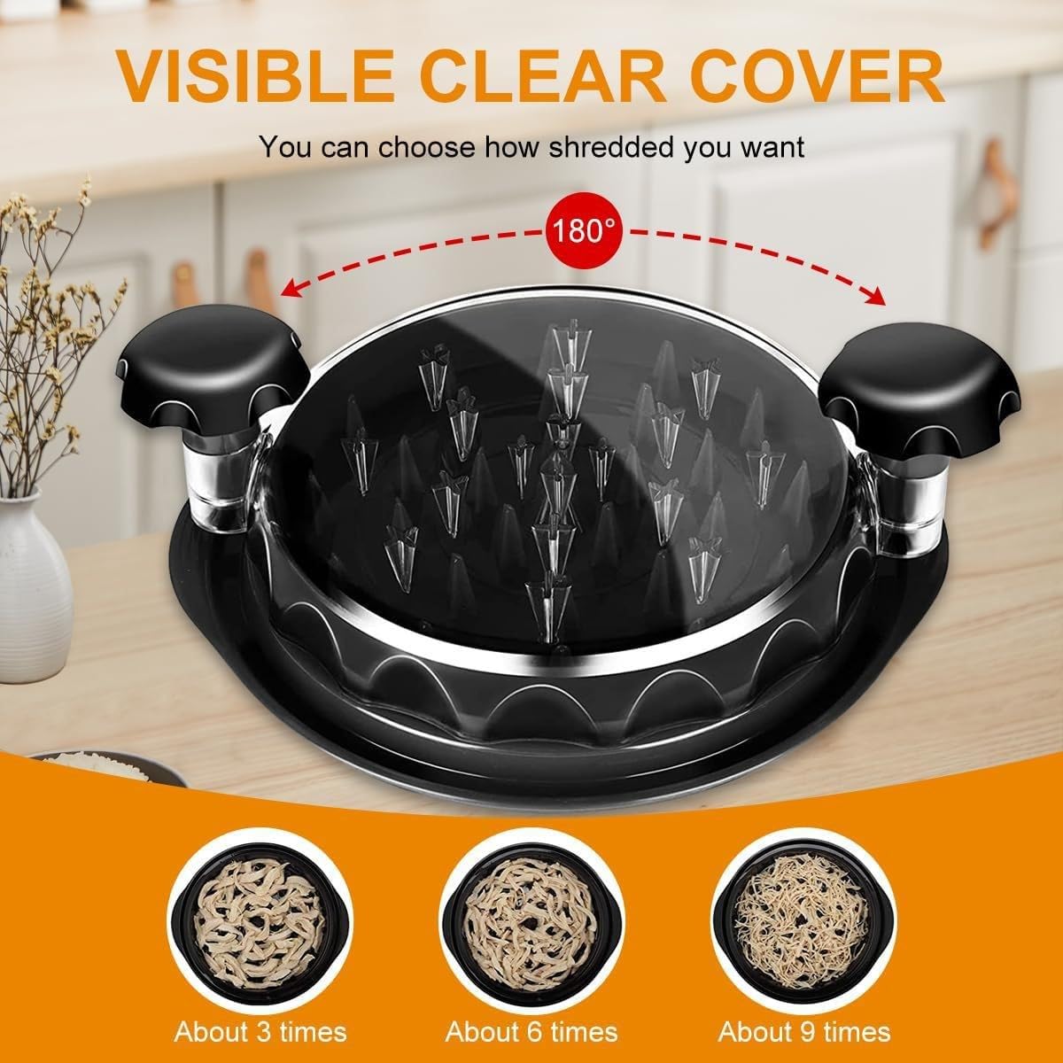 Chicken Shredder,Chicken Breast Shredder Tool Twist with Brush&Fork,Meat Grinder Anti-Slip Strip Ergonomic Handle, Dishwasher Washable,BPA Free(Black,10.8")