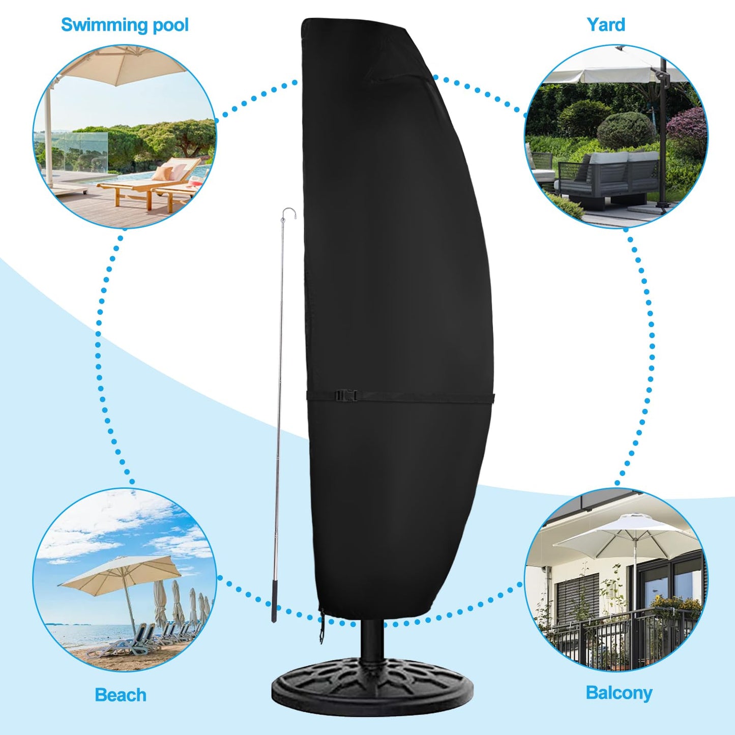 Umbrella Cover 420D Waterproof Outdoor,Patio Umbrella Parasol Cover,Waterproof Zipper & Top Vent,Windproof ,Anti-UV,Large Umbrellas Covers,Garden Umbrellas Covers,fits Double-Sided Umbrella 13-15 ft