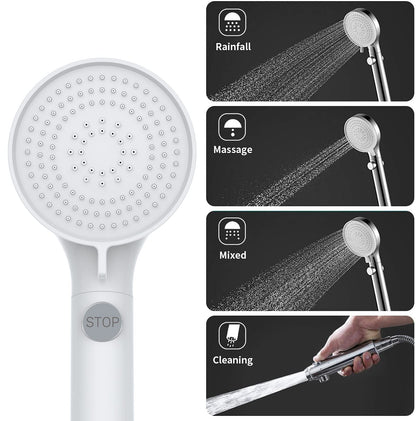 RV Shower Head with Hose and On/Off Button, High Pressure 5 Mode Shower Head Replacement, Easy Install, White –Upgrade for RV, Camper, Van, Travel Trailer, Motorhome, Boat and Tiny Home